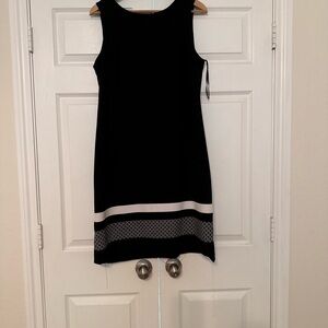 White House Black Market Sleeveless Black Mini Dress with White Trim